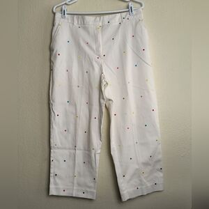 JM Collection 12 White Capris with Multicolor Dots